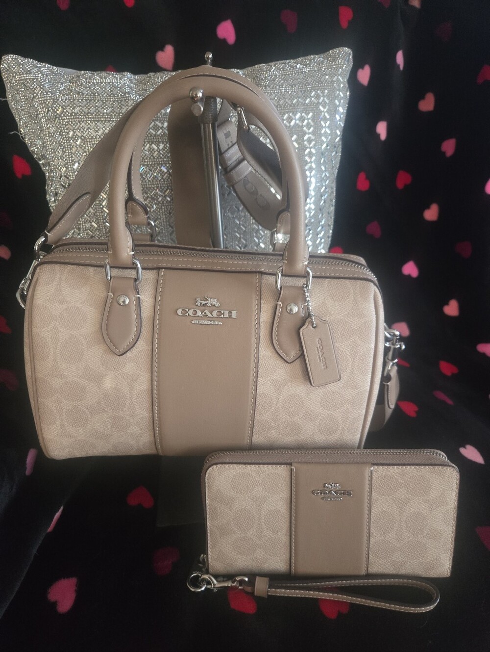 Coach Signature Satchel and Wallet Set- Sand/Taupe